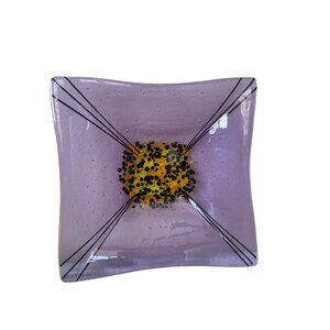 Susan Maxfield Handcrafted Purple & Yellow Fused Glass Decorative Bowl 2003